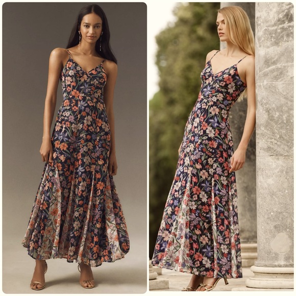 Anthropologie 12 Hutch Belinna Sleeveless V-Neck Godet A-Line Maxi Dress - Picture 3 of 13